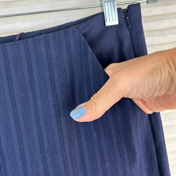 NEW - Marchesa Voyage Midnight Blue Mid Rise Striped Straight Pants Quite Luxury - Picture 6 of 14